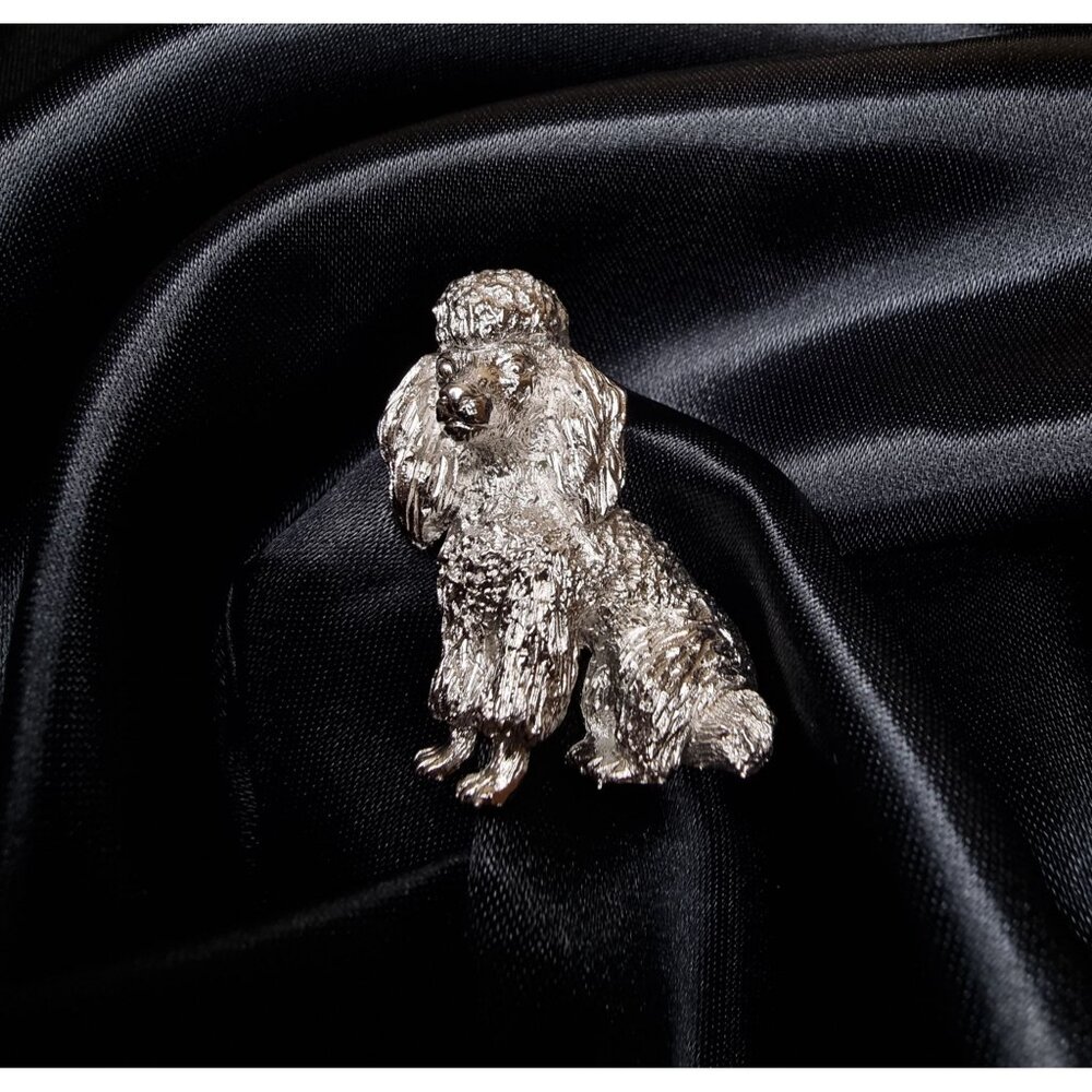Vintage Trifari Poodle Brooch 1960s Silver Tone Dog Pin Signed